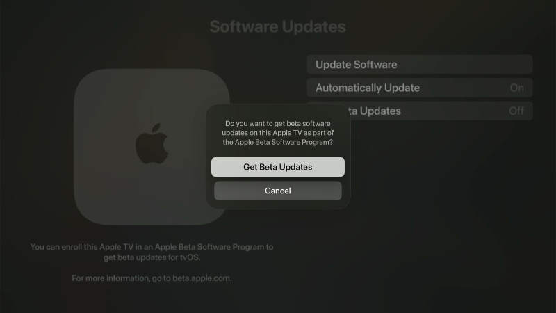 confirm to get Beta Updates on Apple TV