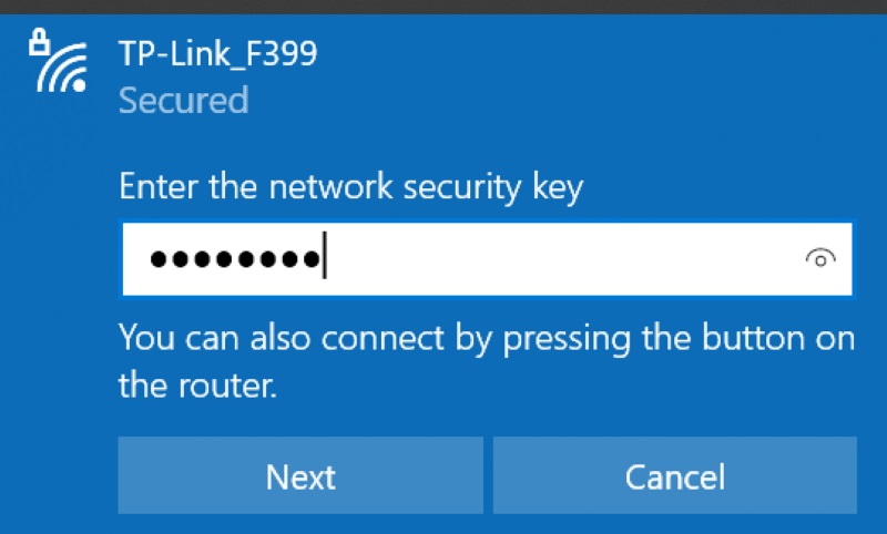 connecting to the default Wi-Fi network of the TP-Link router on a Windows laptop
