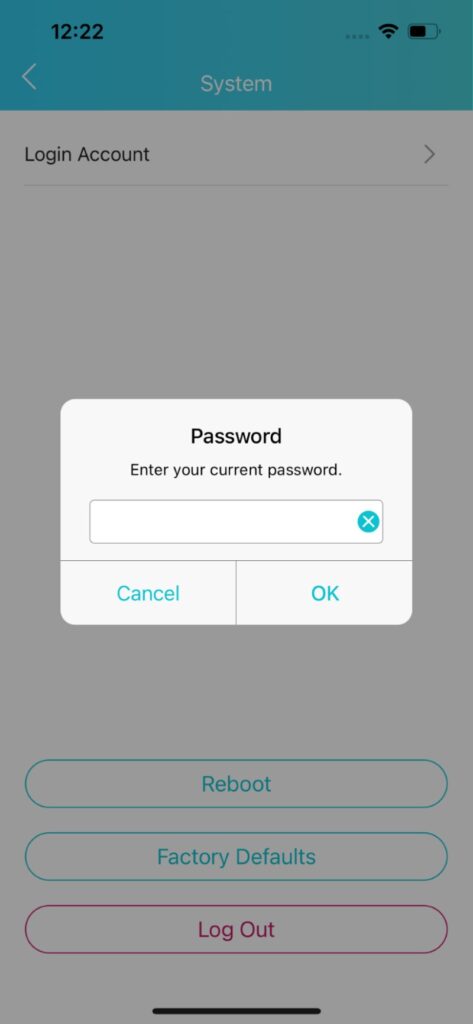 enter the current password to access the router's password change section in the TP-Link Tether app