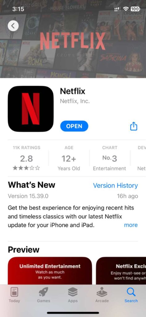 open the Netflix app on an iPhone