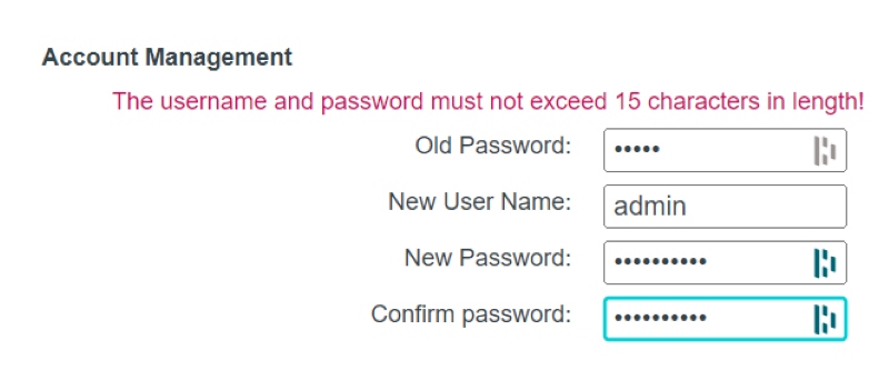 password change section on the TP-Link router's configuration panel