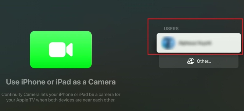 select User in Apple TV's Facetime