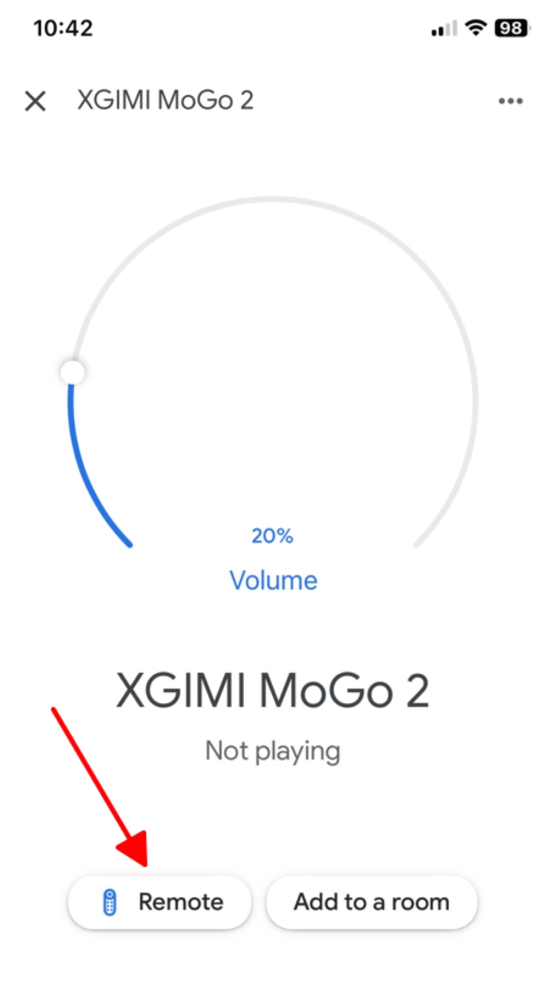 select the Remote icon on the XGIMI MoGo 2 control screen on the Google Home app