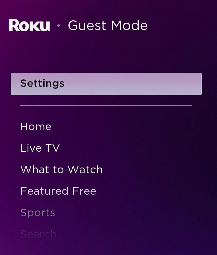 settings menu of roku guest mode