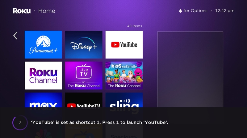 successful notification on assigning the shortcut button 1 as opening the Youtube channel on the Roku screen