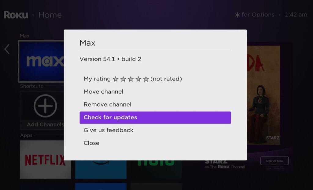 update max on a roku