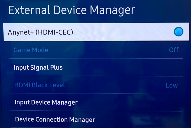 Anynet+(HDMI-CEC) in Samsung TV External Device Manager
