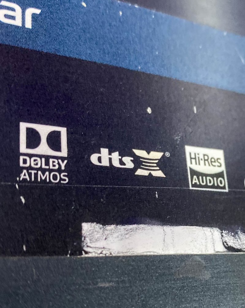 DTS X and Dolby Atmos label on soundbar