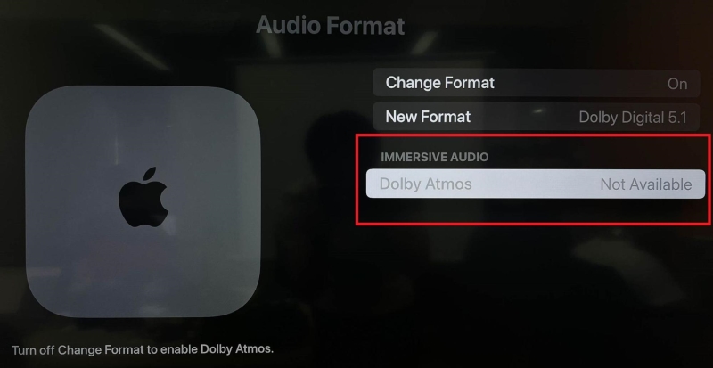 Dolby Atmos in Apple TV audio format settings is greyed out