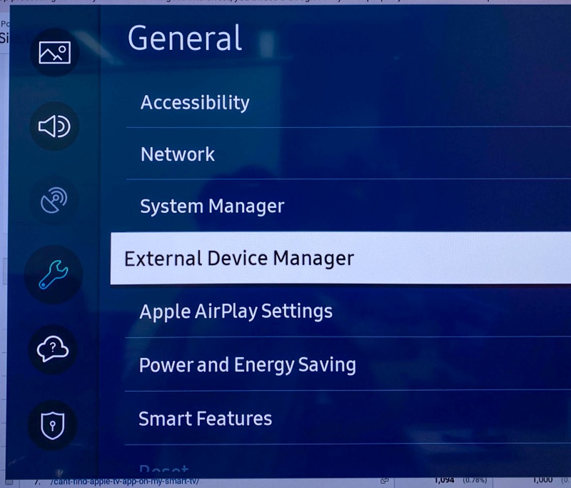 External Device Manager in Samsung TV General settings