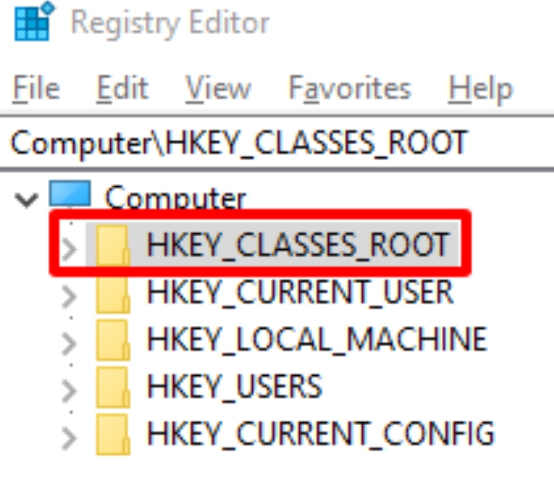 Go to the HKEY_CLASSES_ROOT folder in the Windows Registry Editor settings