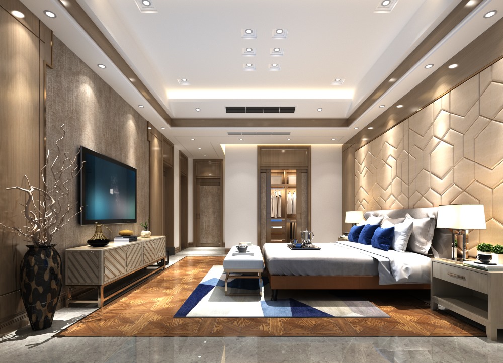 Luxury bedroom with tv wall