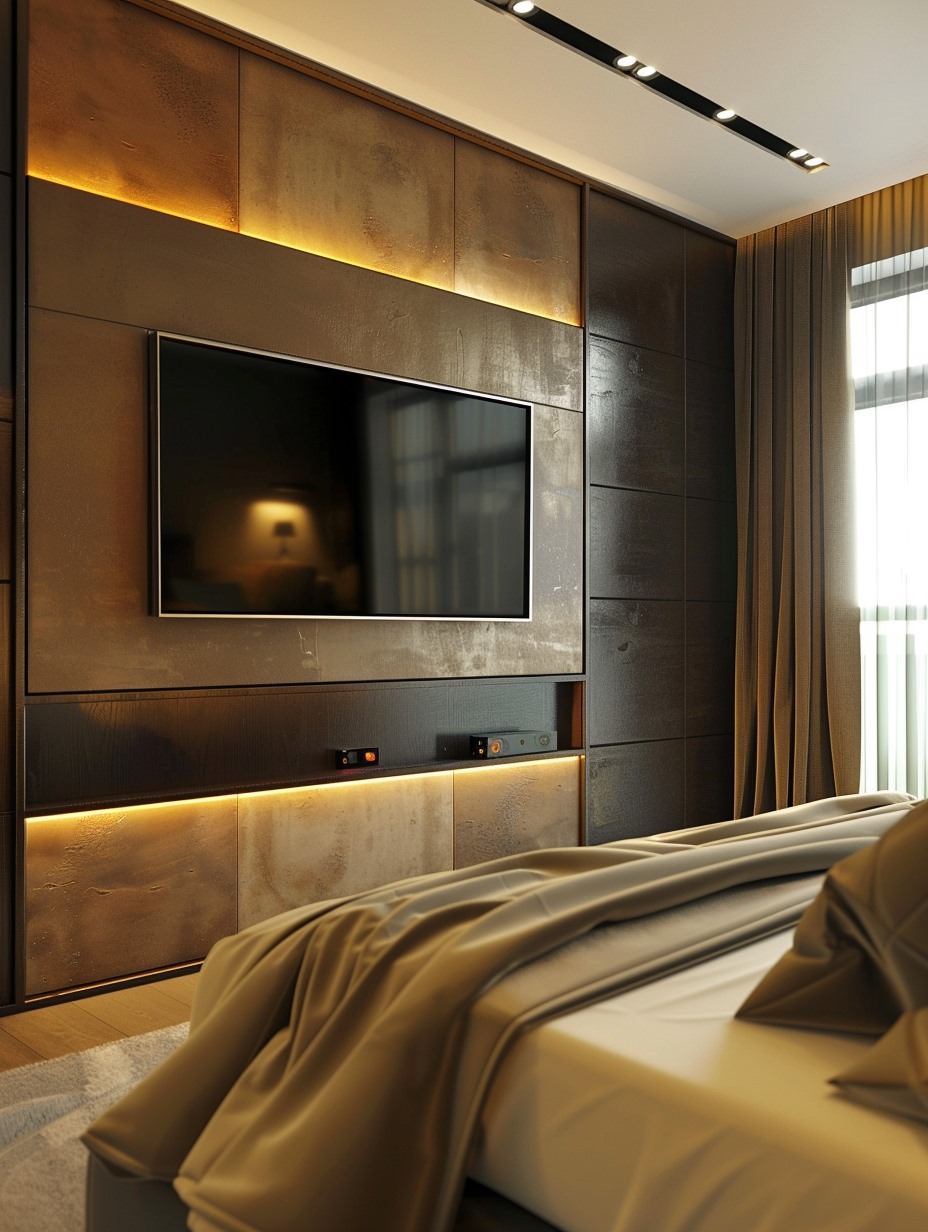 Modern Contemporary Bedroom TV Wall 4 - A Modern Contemporary Bedroom with TV and ambiance lighting