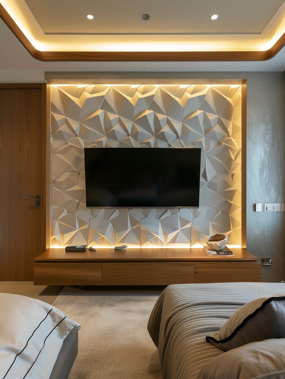 Modern Contemporary Bedroom TV Wall 7 - A Modern Contemporary Bedroom with TV and ambiance lighting And Cool TV Wall