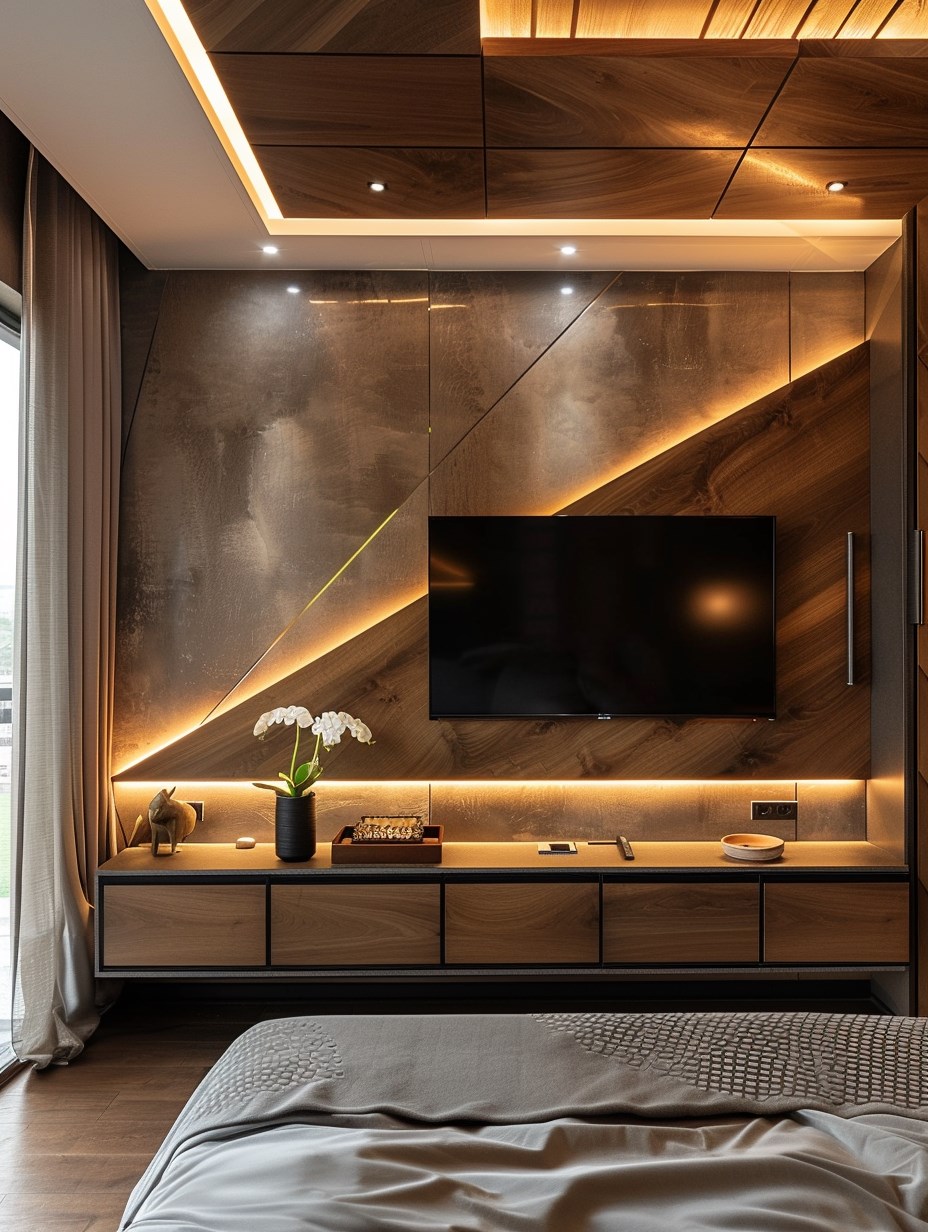 Modern Contemporary Bedroom TV Wall 8 - A Modern Contemporary Bedroom with TV and ambiance lighting on TV Wall