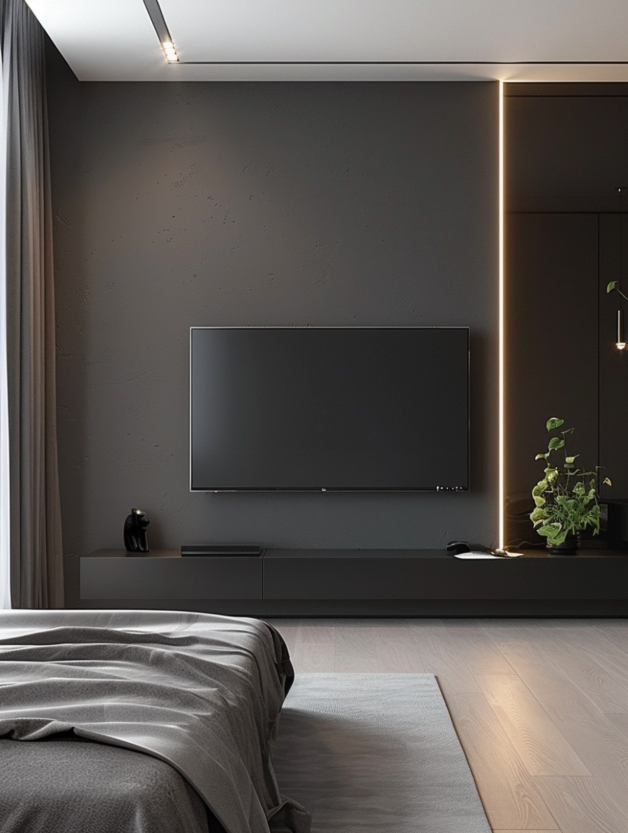 Modern Minimal Bedroom TV Wall 7