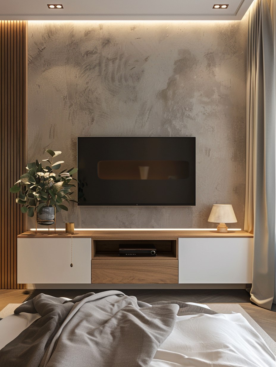 Modern Minimalist Bedroom TV Wall 11