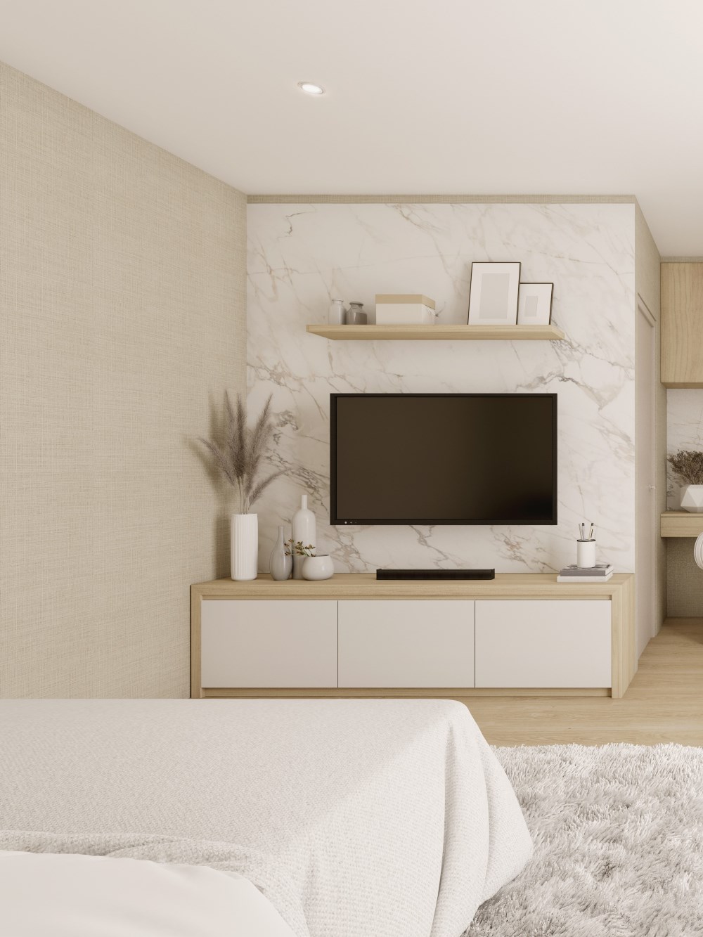 Modern Simple Bedroom TV Wall 2 - Modern Bedroom in Light Colors