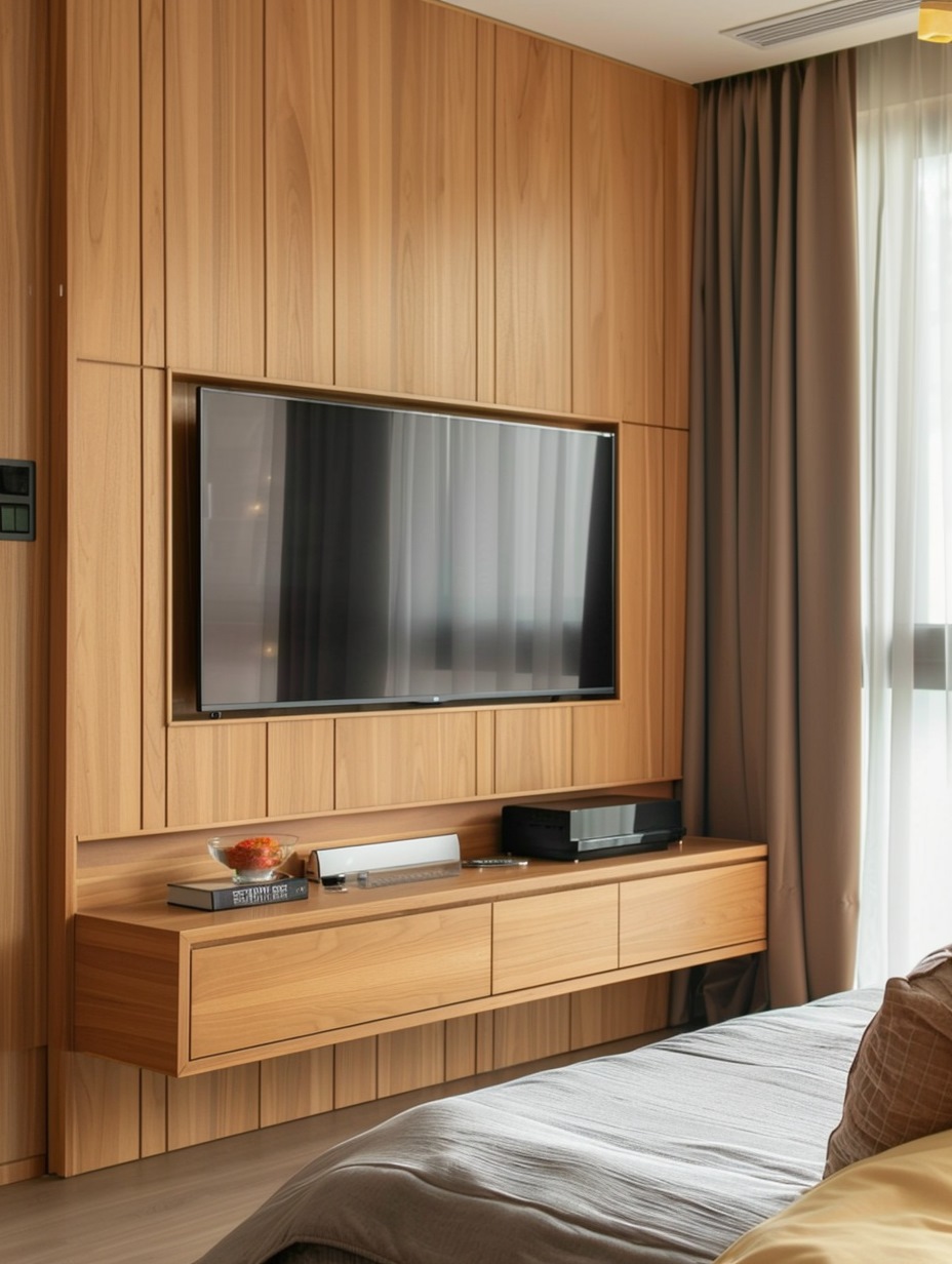 Modern Simple Bedroom TV Wall 5 - Modern Bedroom in Light Wood Colors