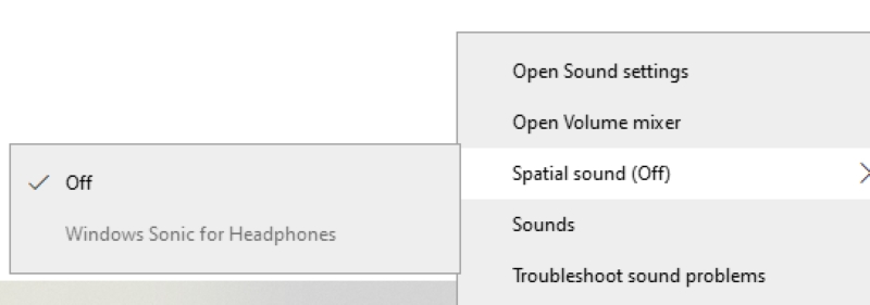Spatial sound with Windows Sonic for Headphones settings is greyed out