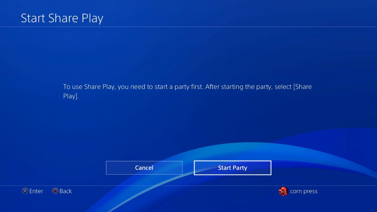 Start Share Play asks for to create a voice party on PS4