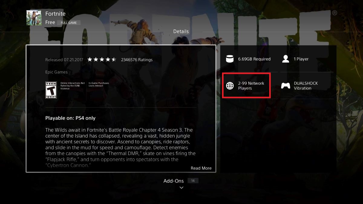 The Fornite game does not need PS Plus to join online section