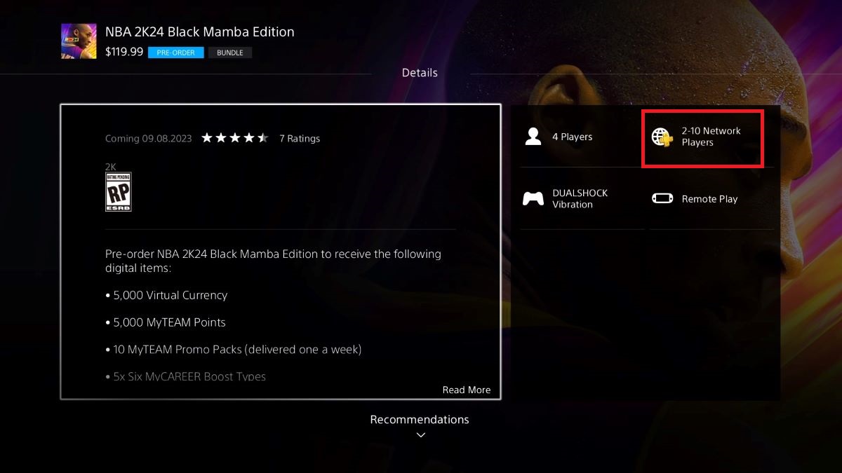 The NBA 2k24 Black Mamba game needs PS Plus to able play online