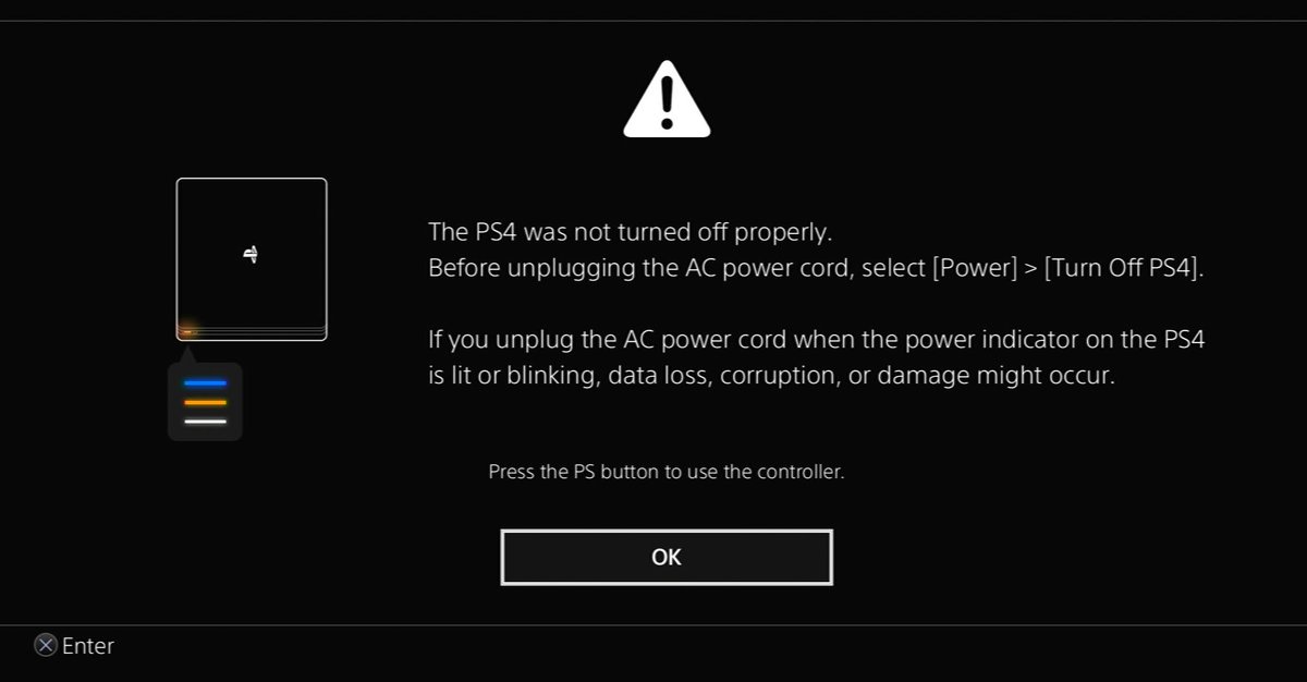 The PS4 warning about how to turn off the console properly next time