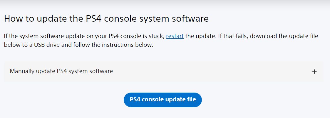 The PS4 website showing how to download a PS4 update file