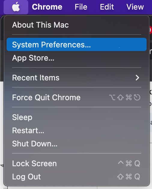 The System Preferences on MacBook is highlighted with a blue color when the mouse is hovered