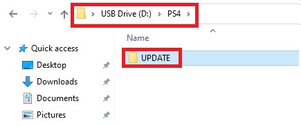 The UPDATE file is created and stores inside the folder PS4