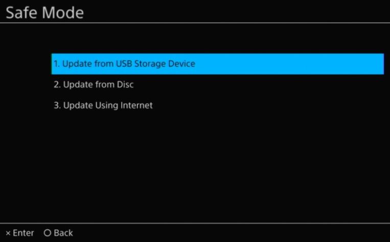 The Update from the storage device is selected to update the file into the PS4 console