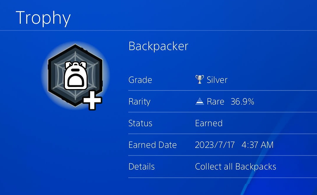 The achievement from the Spider-Man game about collecting backpack on PS4 console