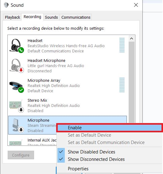 The microphone is being enabled from the settings of Windows 10