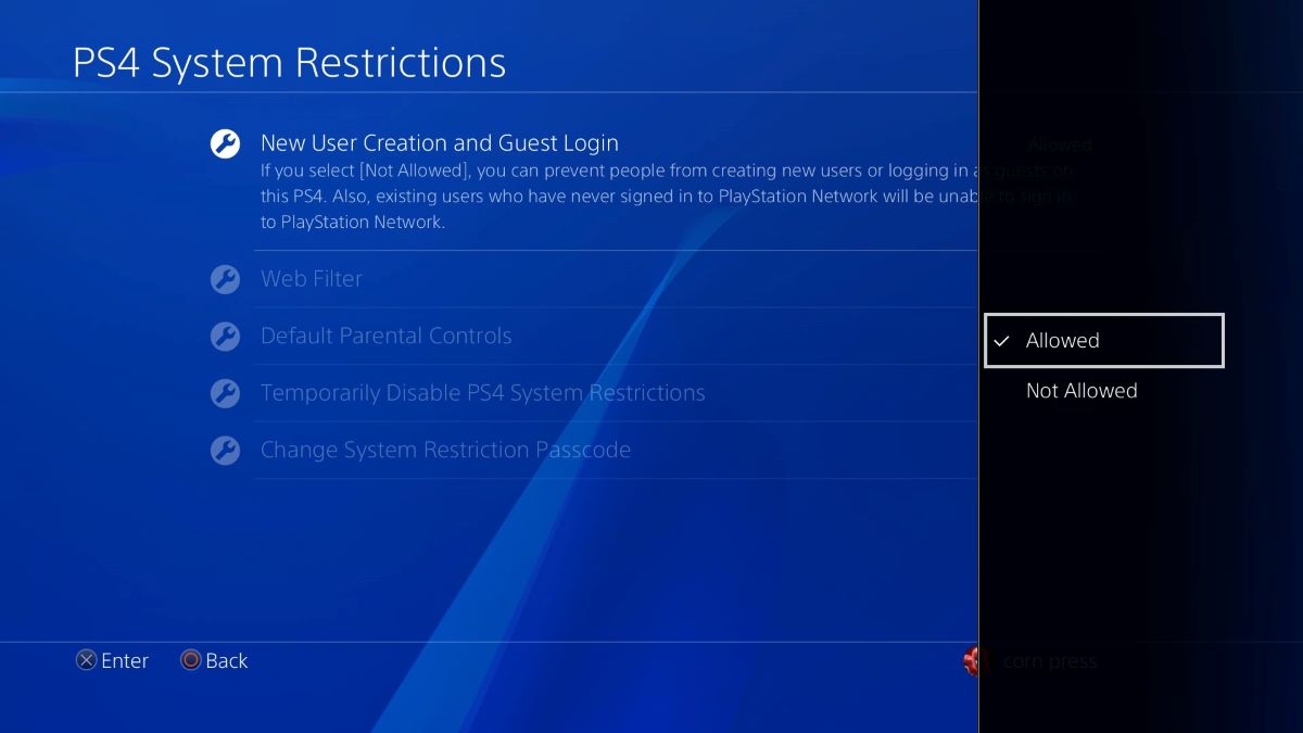 The status of guess login is changed from Not Allowed to Allowed on PS4