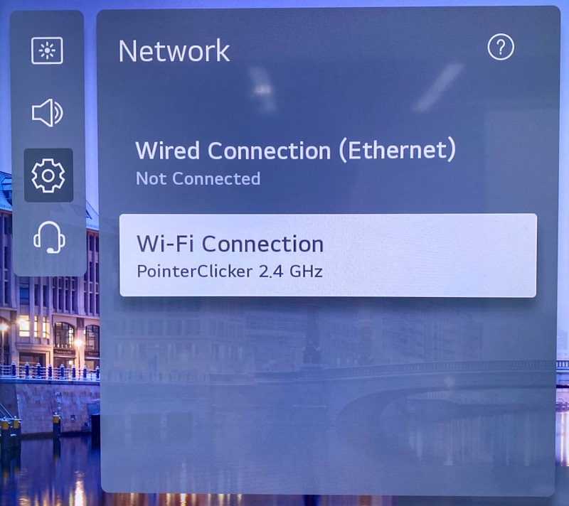 Wi-Fi connection in LG TV settings is connected to a Wi-Fi network