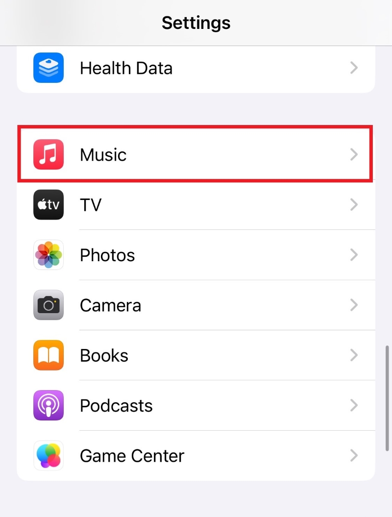 select Music settings on an iPhone