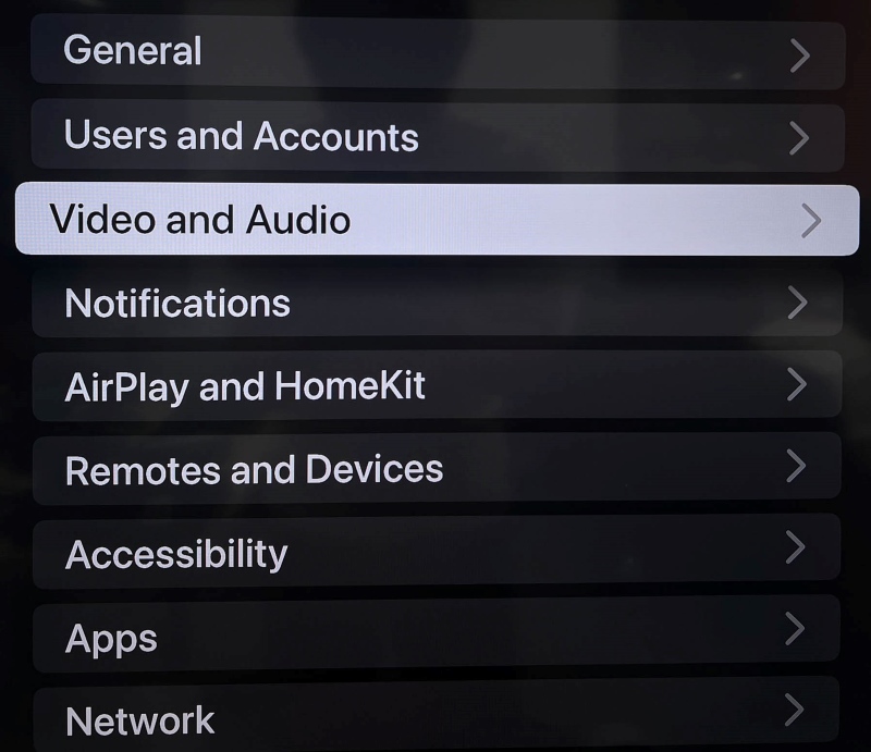 select Video and Audio settings in Apple TV