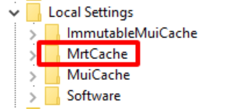 select the MrtCache folder in the Windows Registry Editor settings