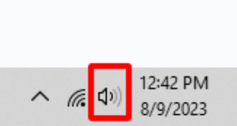 select the Speaker icon on the Windows taskbar