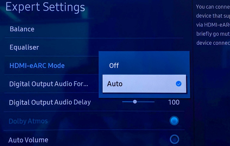 switch HDMI-eARC Mode to Auto in Samsung TV settings