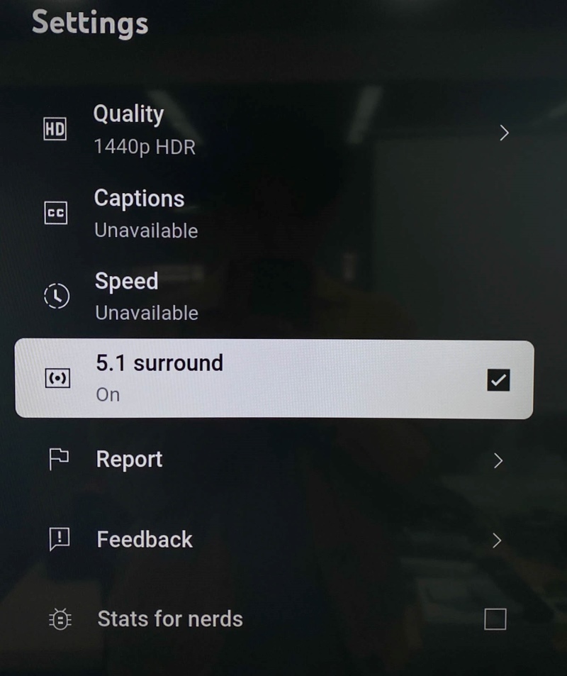 switch the 5.1 surround sound settings in the YouTube app to ON