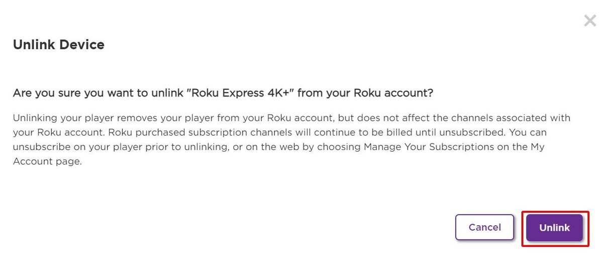 unlink a roku device from a roku account