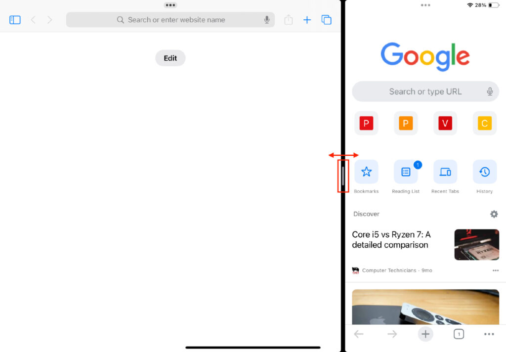 Adjust the apps’ sizes by moving the app divider left or right