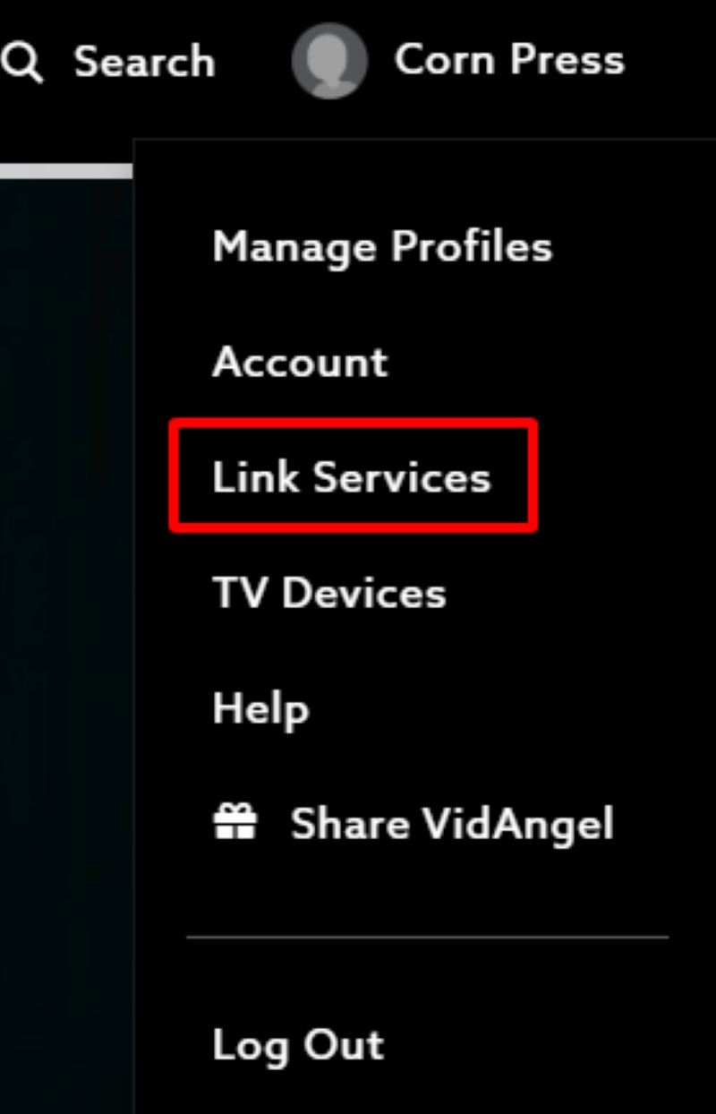 Link Services option in VidAngel account profile settings