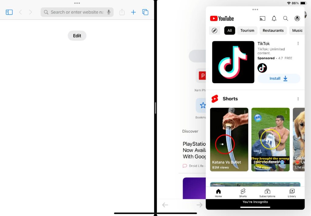 Open up to three apps in Multitasking