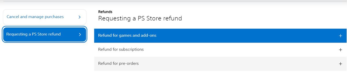 Requesting a PS store refund and the refund for games and add-ons from the PS store