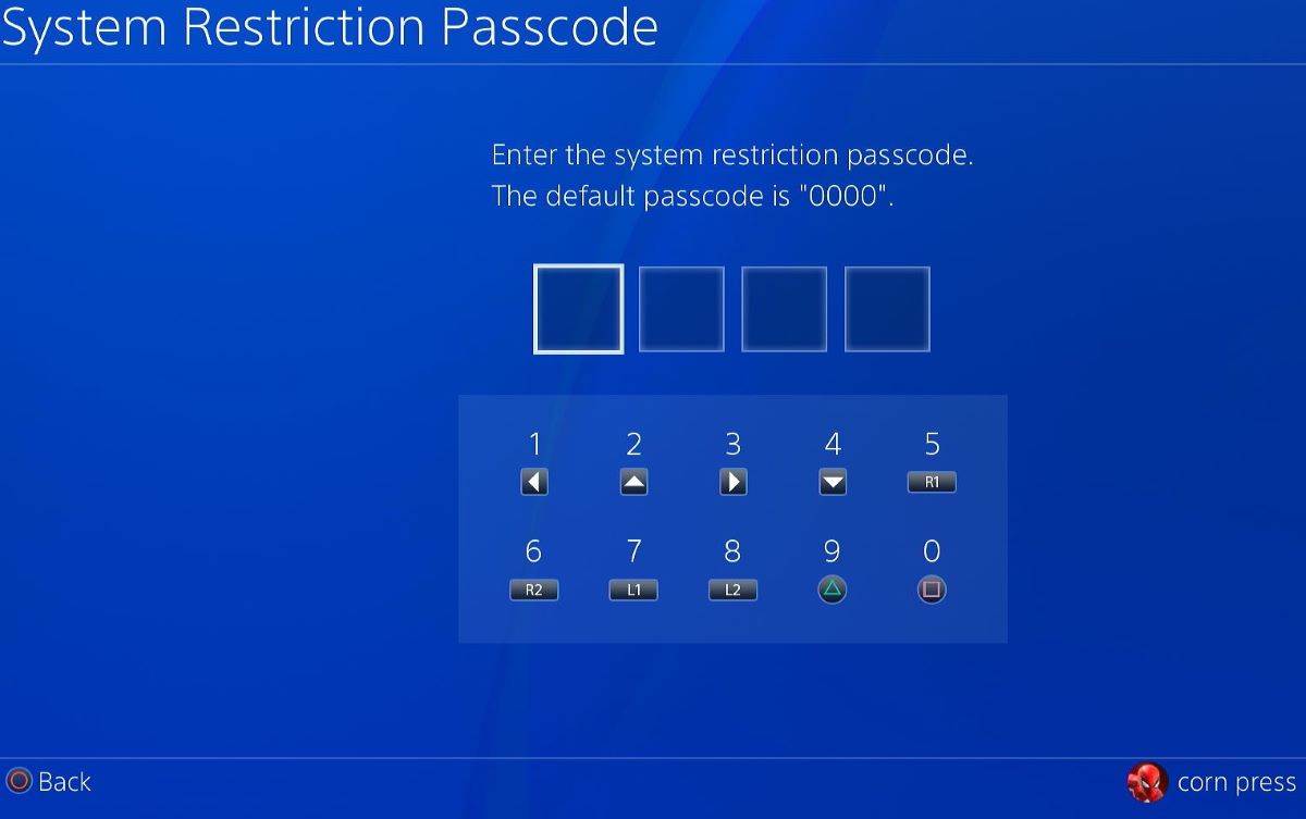 The PS4 asking to enter the passcode to access the feature