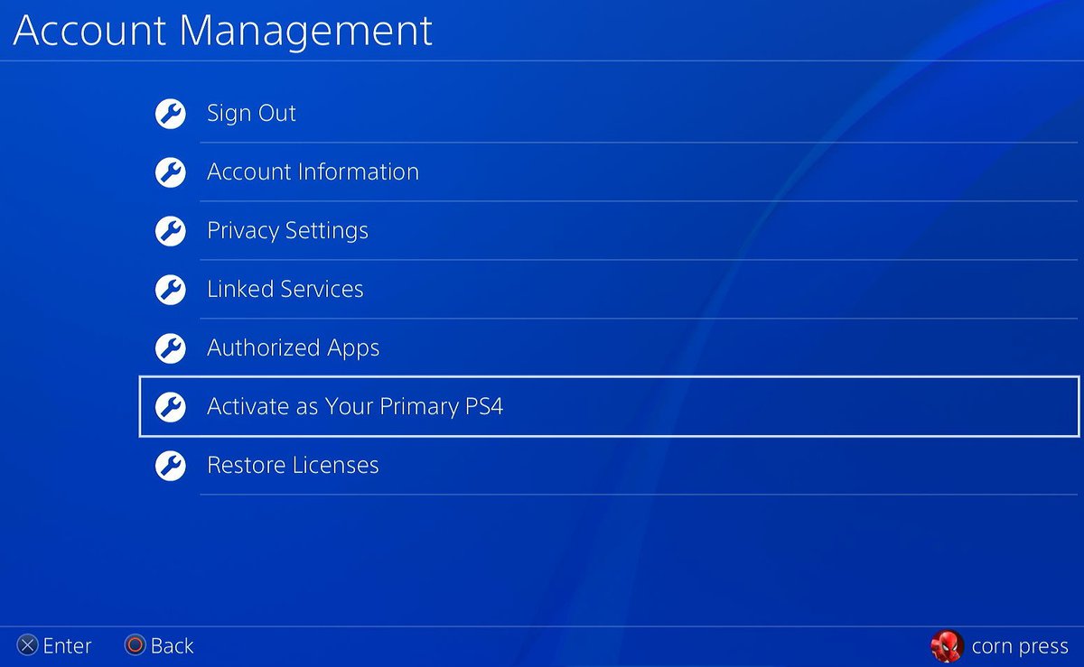 The feature Active as primary on the PS4 settings menu
