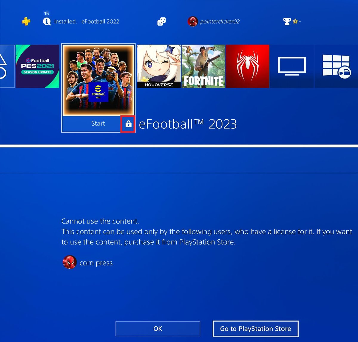 The lock icon for game that users not allowed to use on PS4 if the users do not own the license of the game
